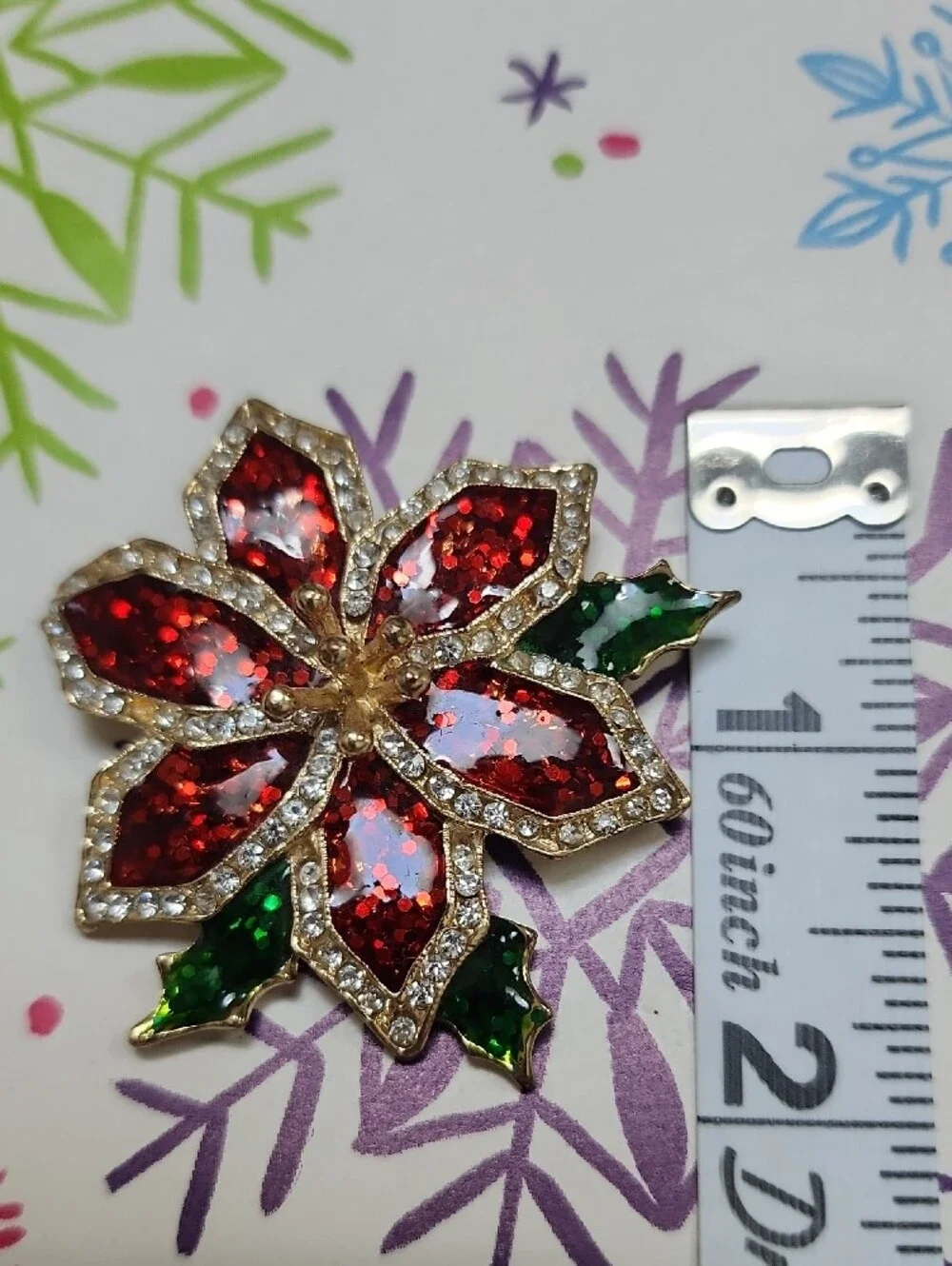 Christmas In July!! TC Brand Festive Red and Green Poinsettia Brooch